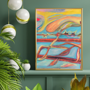 Standing on Rusty Gates at Dusk at the Bricky River  -  Original Acrylic Painting