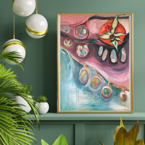 Rosebuds water droplets  - Acrylic on Birch Panel Board